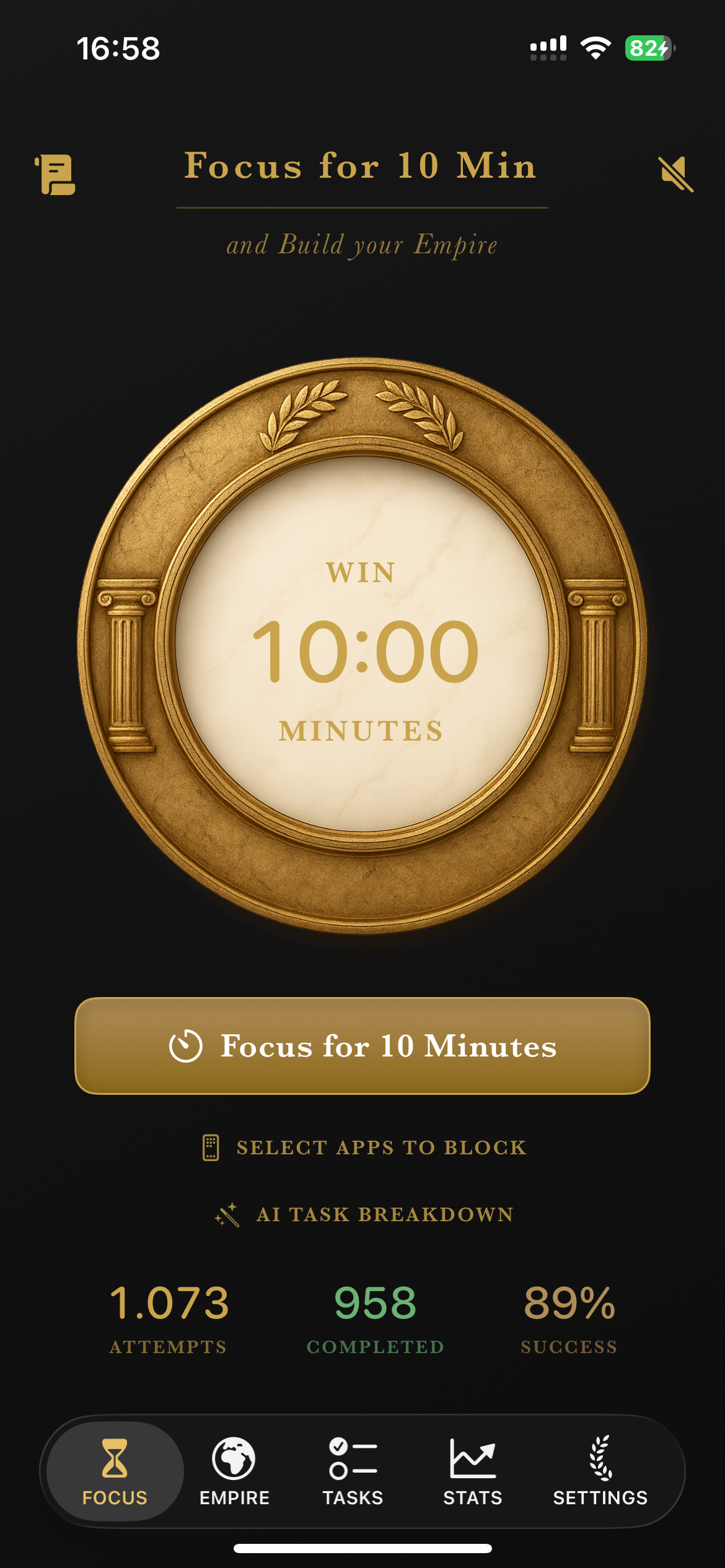 iPhone app: ten-minute focus timer